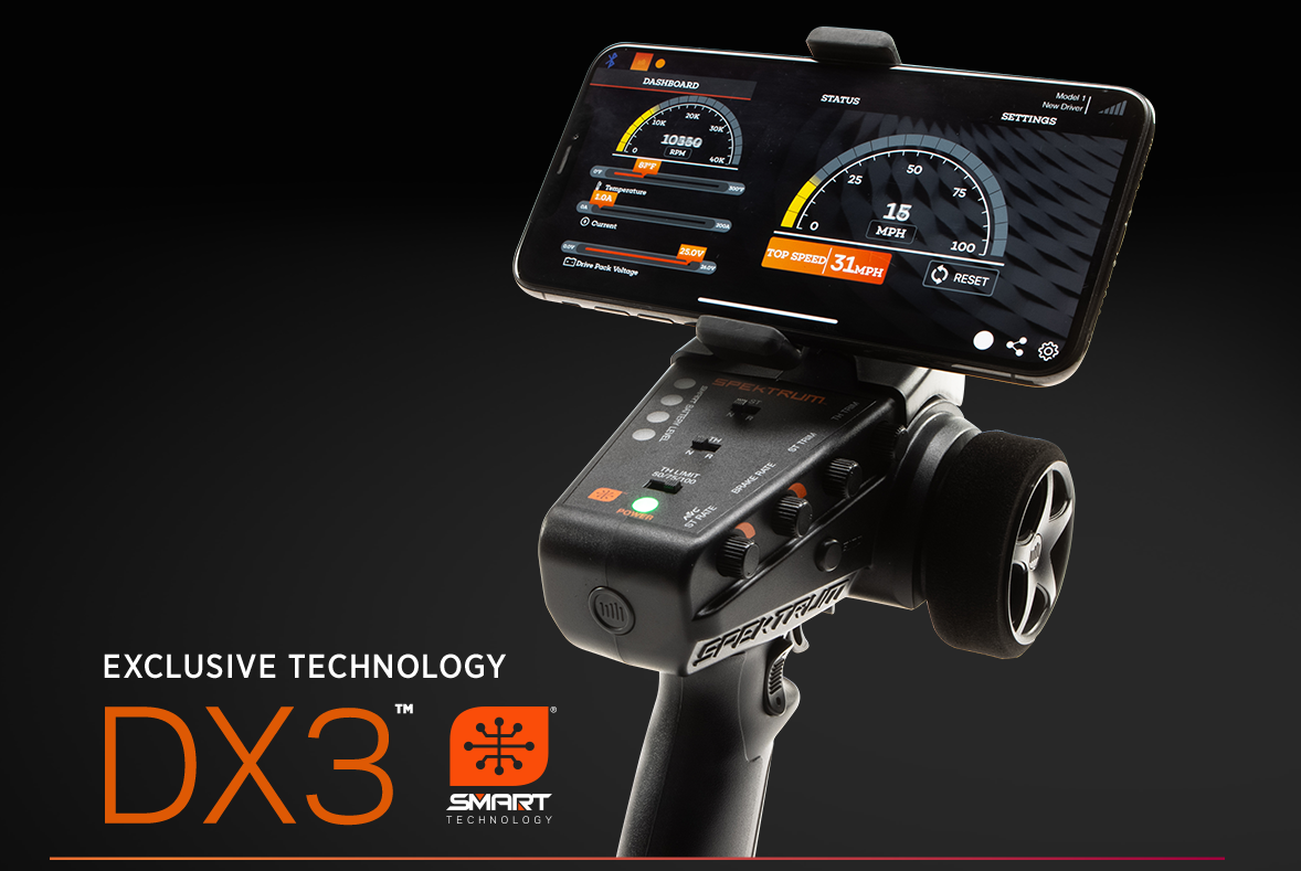 Exclusive DX3™ Smart Technology: Radio with mobile device mounted to it displaying the Dashboard app.