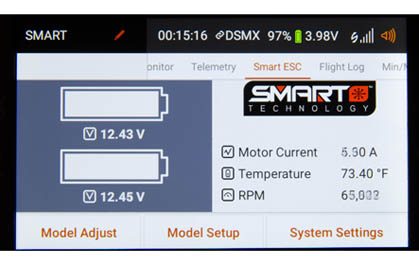 Diagram of real time current, voltage, temperature, and RPM data sent to Spektrum transmitter via smart telemetry technology